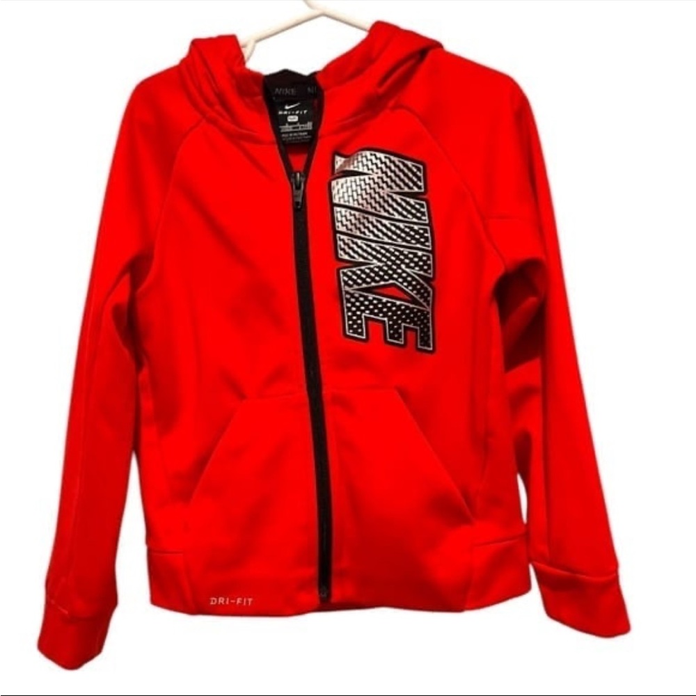 Boys Nike Red Full Zip DrI-Fit Hooded Sweatshirt Size 5/Small
